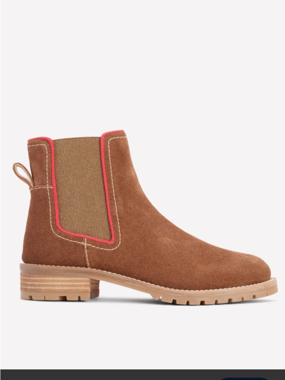 Boden Women's Freda Chelsea Brown Suede Ankle Boots with Orense Red Trim